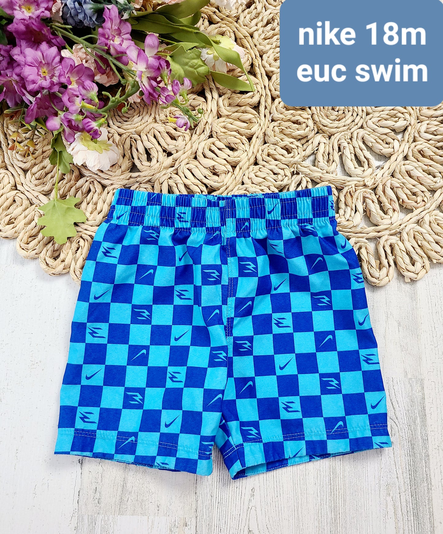 nike 18m checkered swim trunks