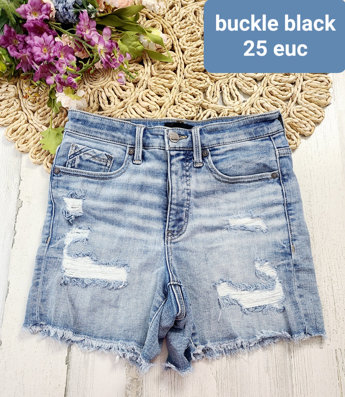 buckle black shorts distressed