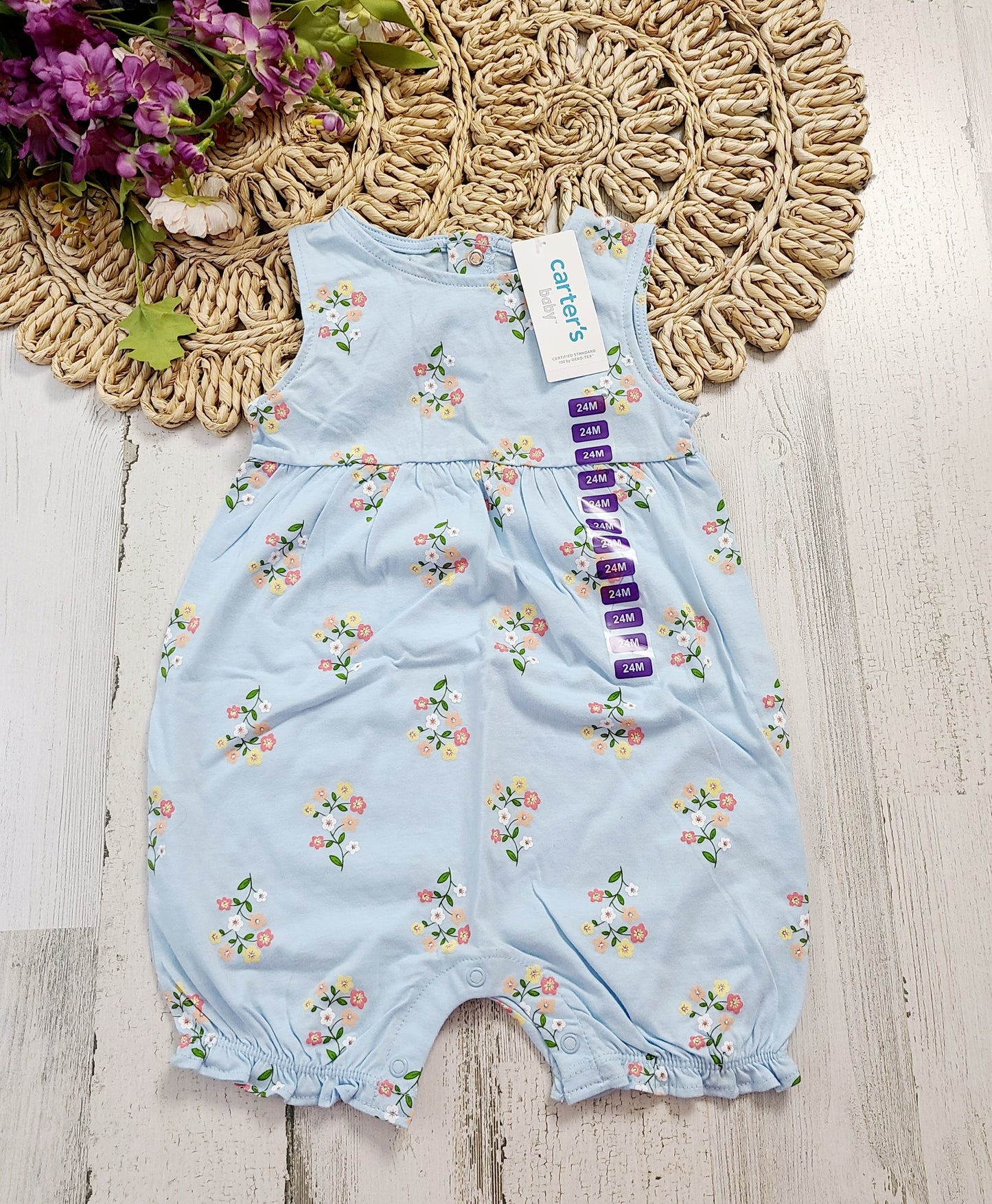 new blue romper with flowers carters