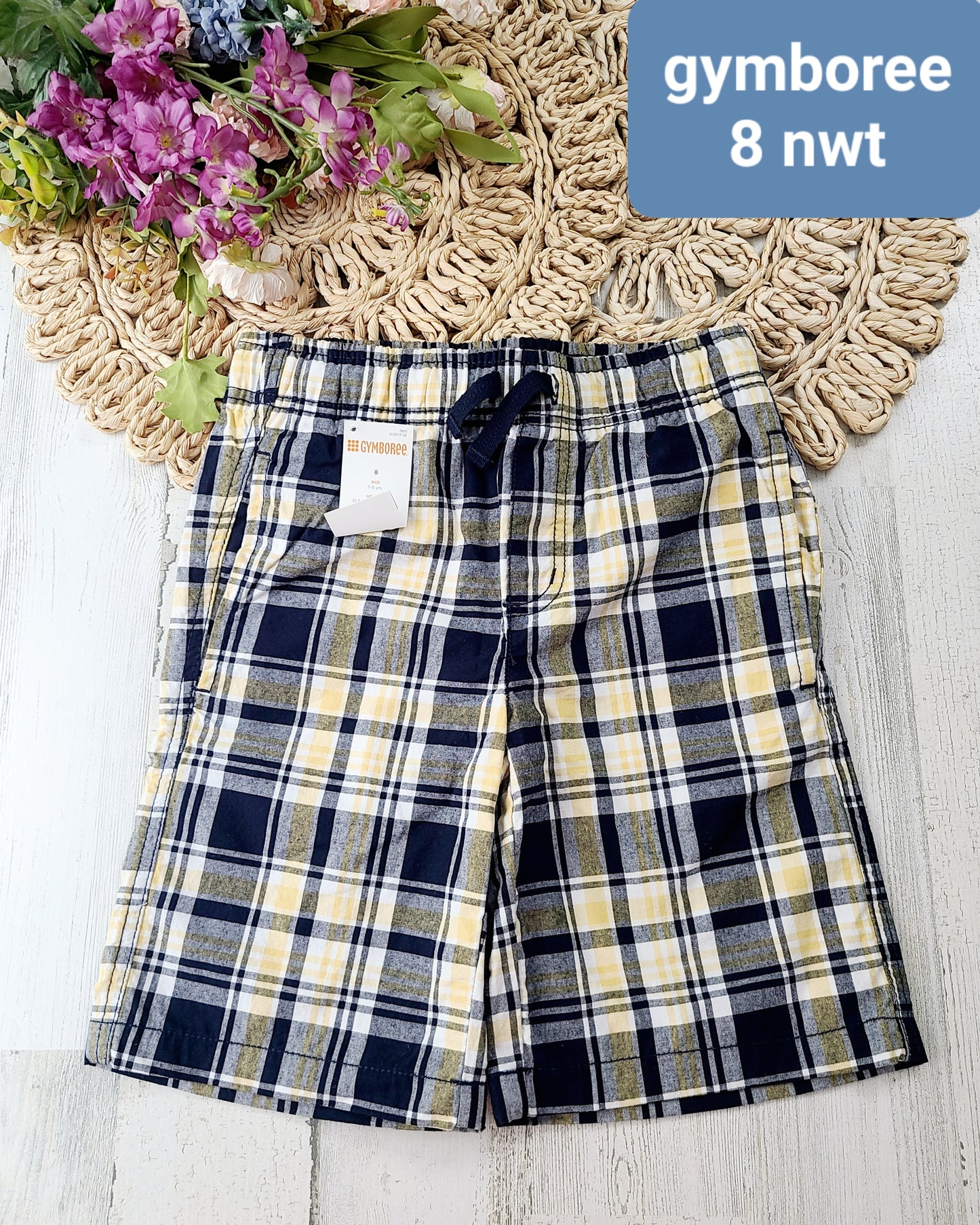 new gymboree plaid yellow black shorts