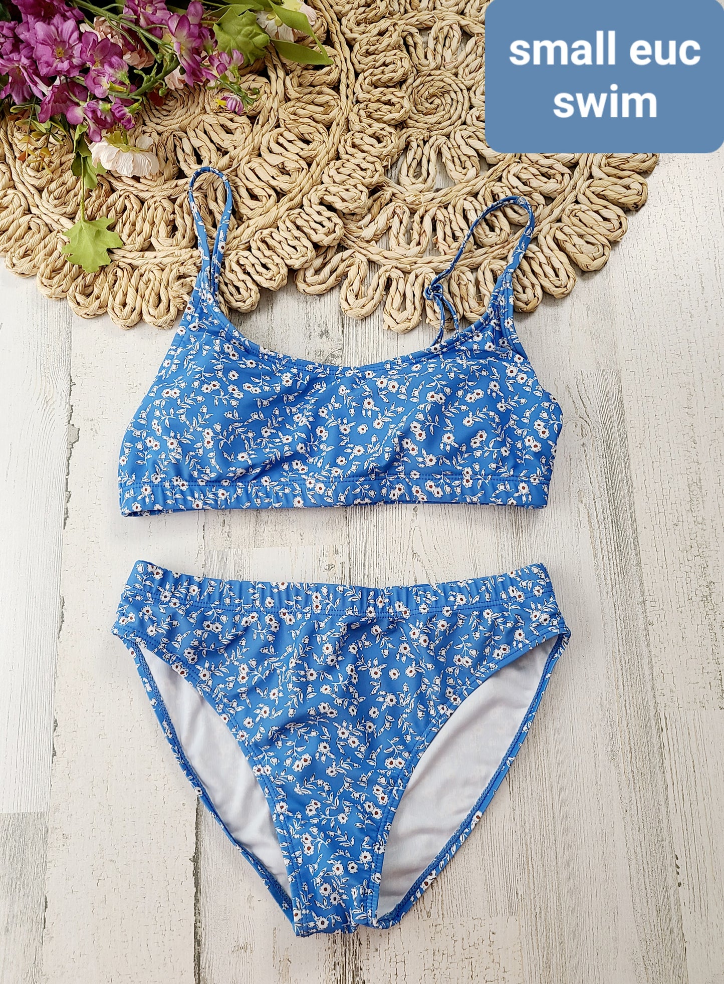 small floral swim suit blue