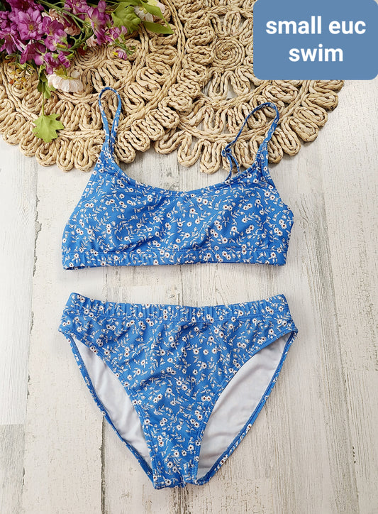 small floral swim suit blue