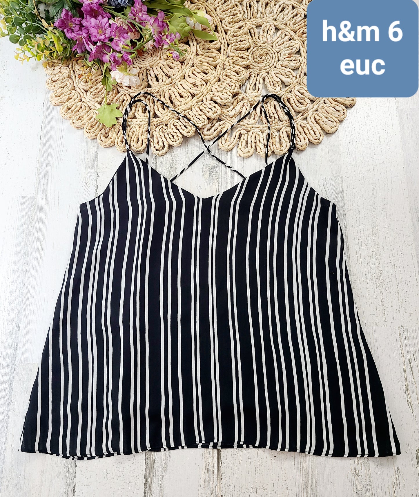 h&m black tank white stripes