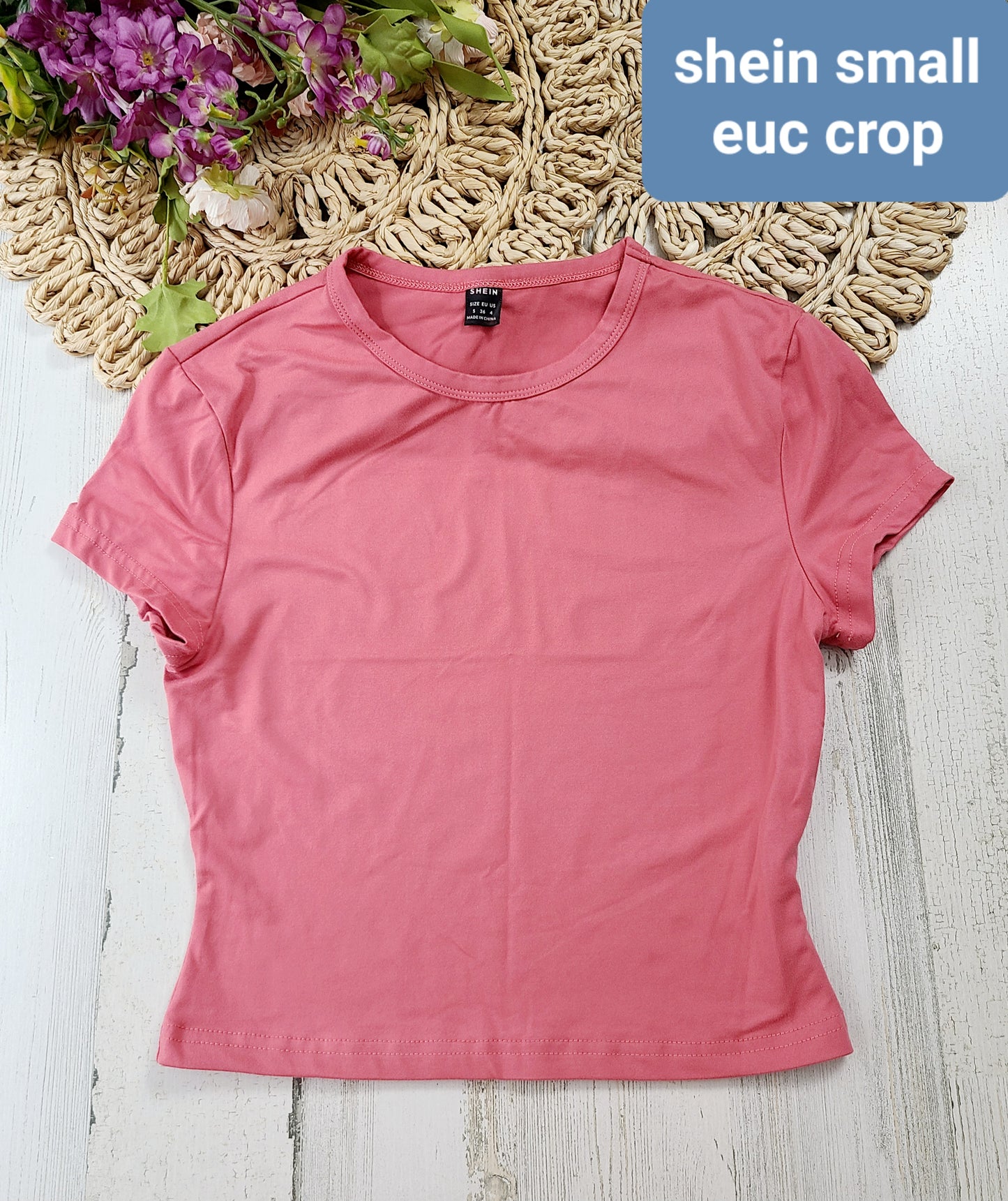 shein pink crop tee