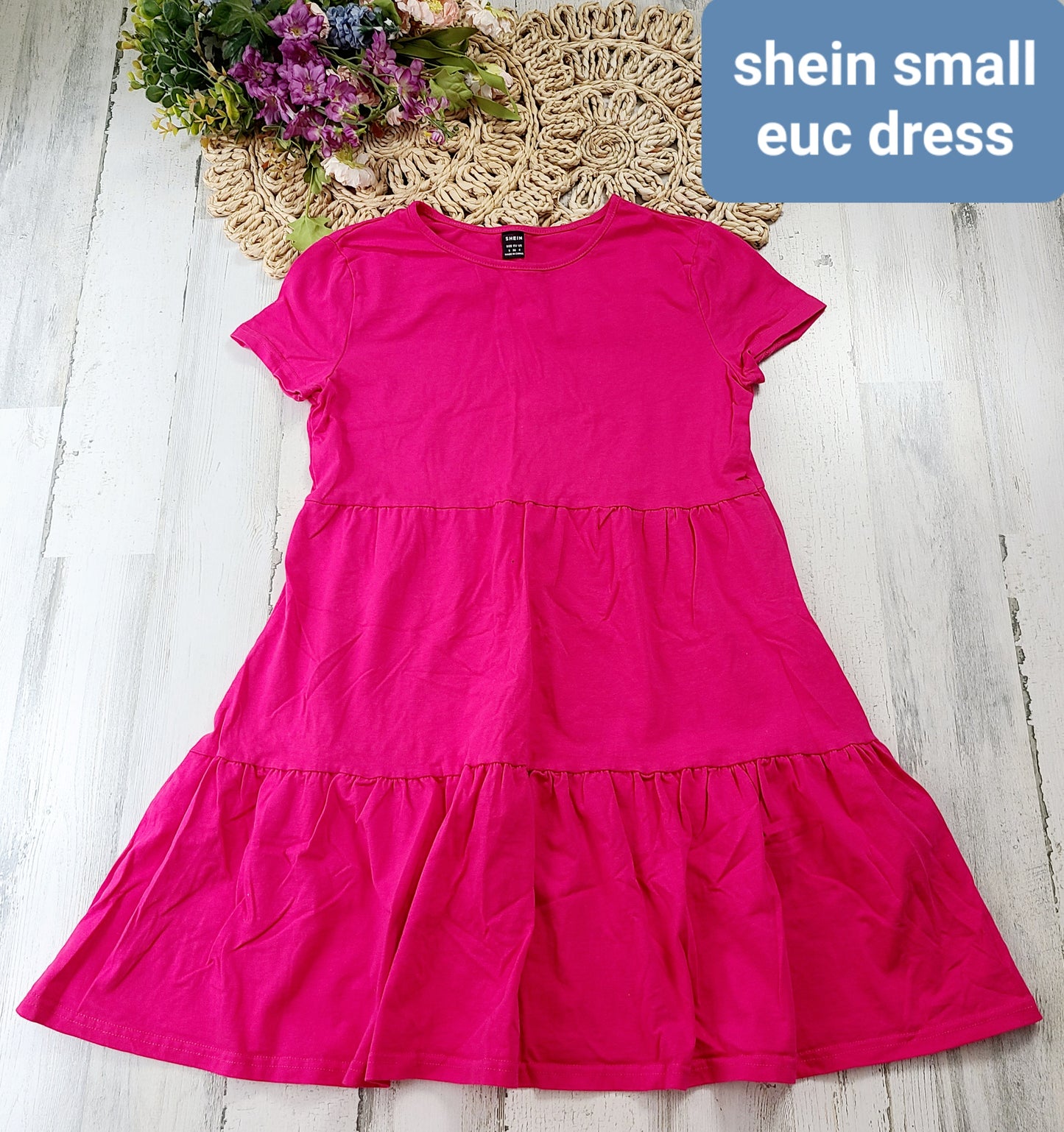 shein pink tiered dress