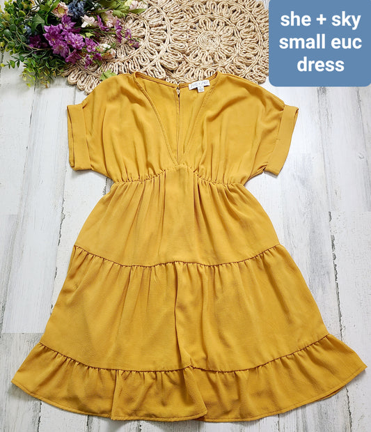she+sky mustard tiered dress