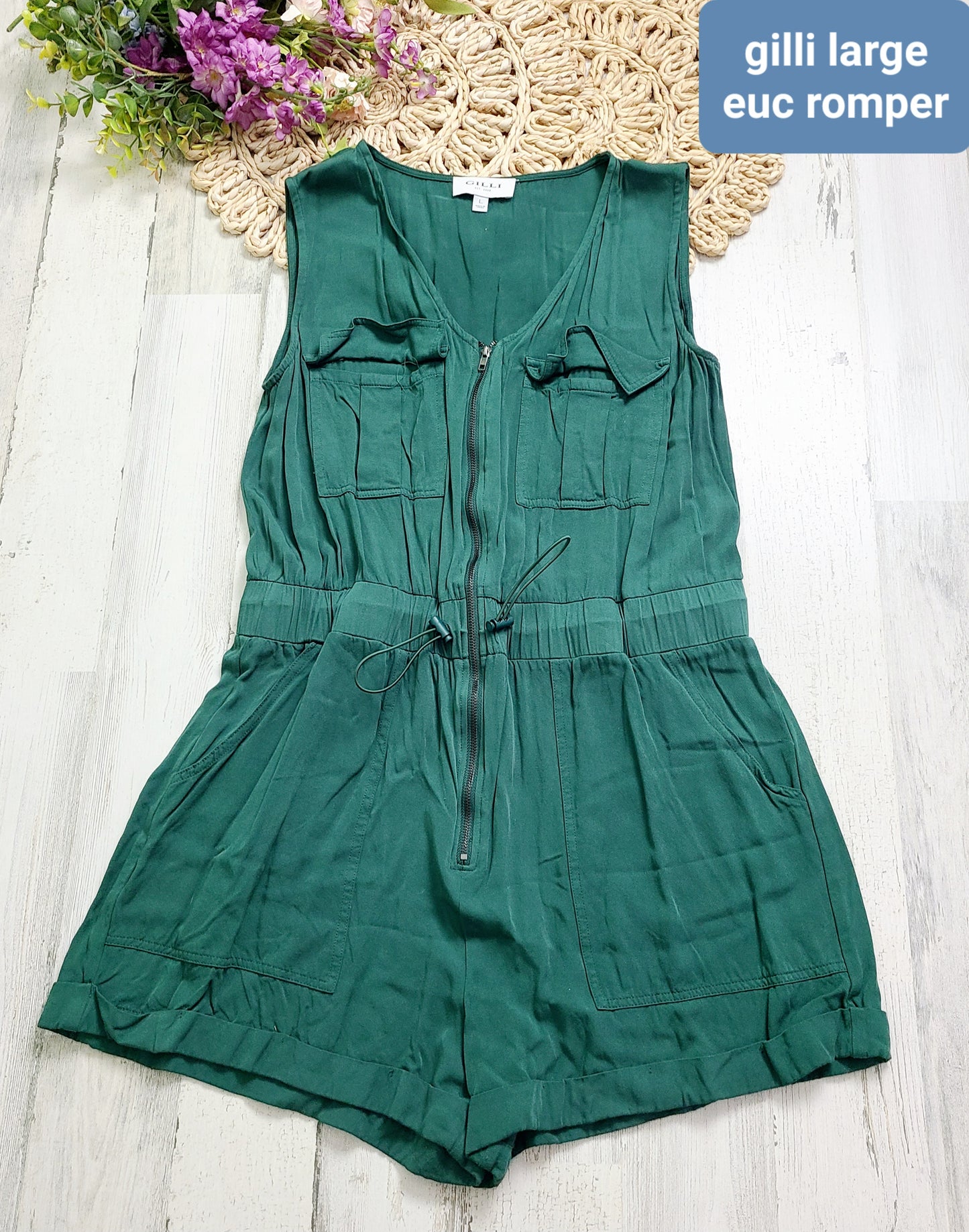 gilli green elastic waist romper