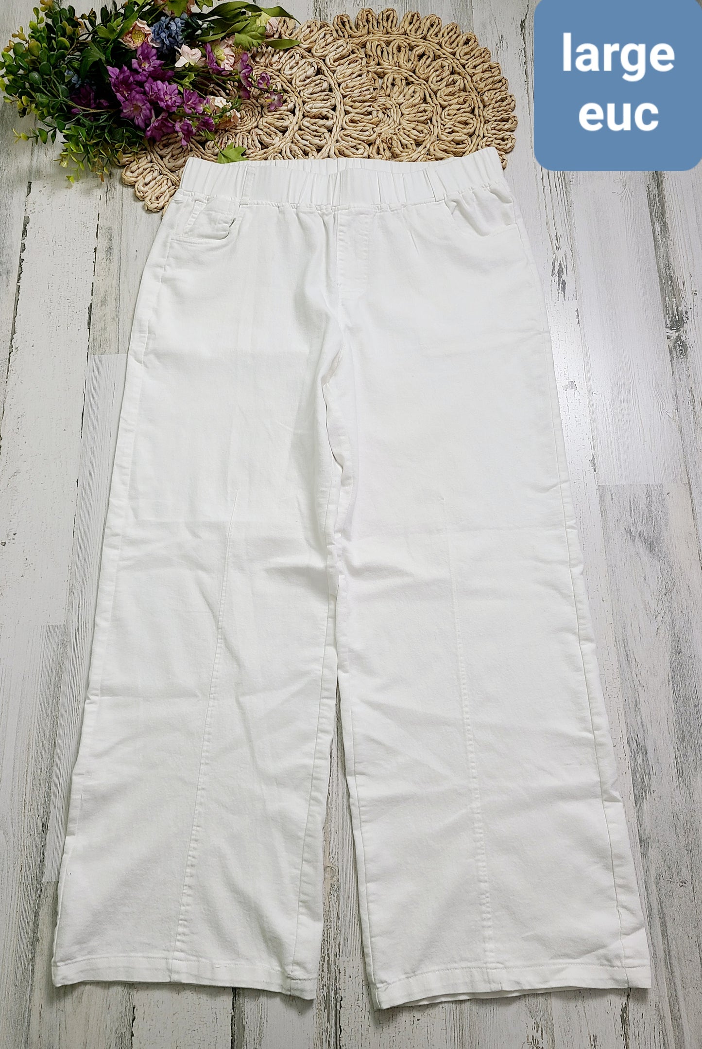 large white elastic waist pants