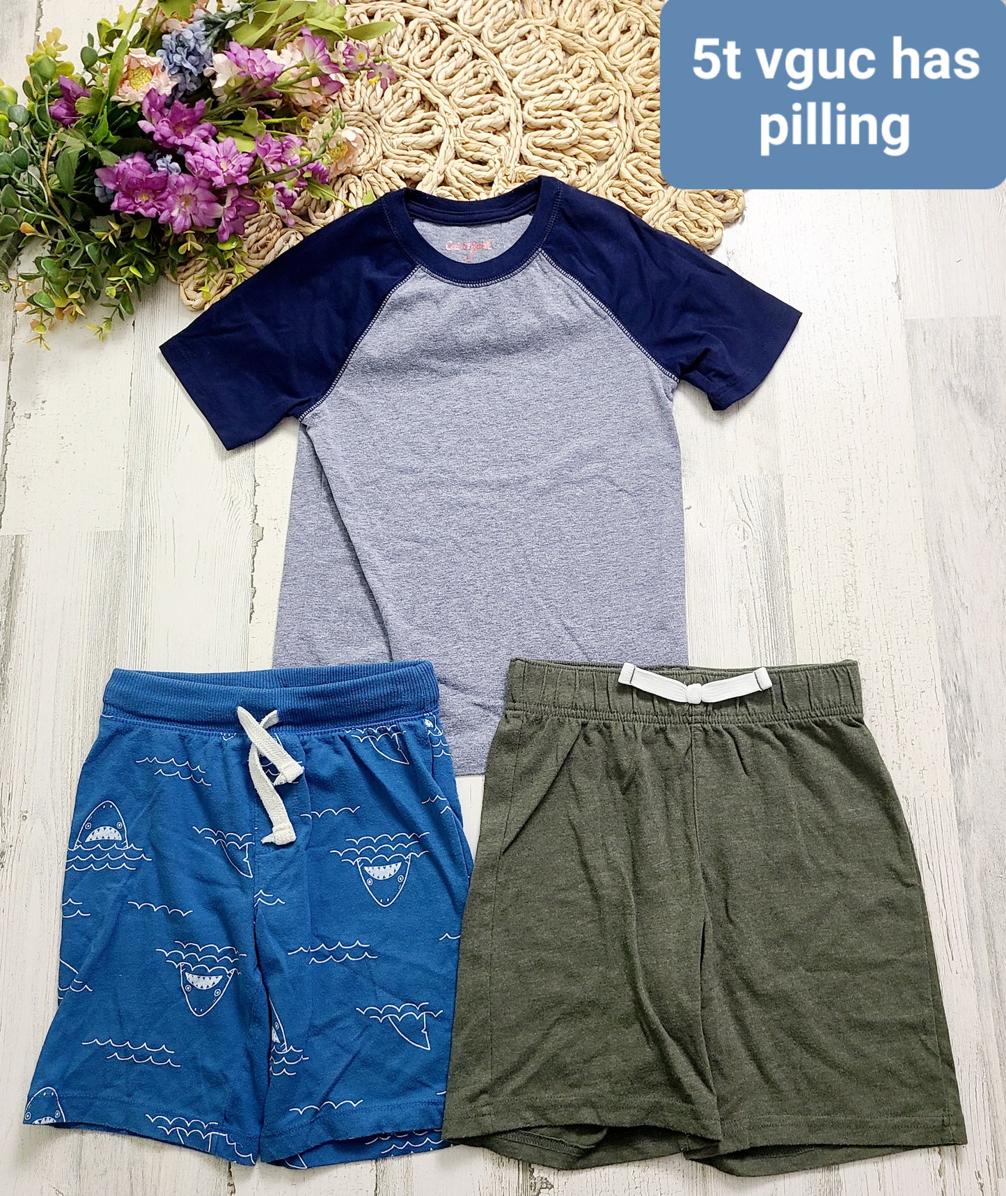 shark and green shorts and tee