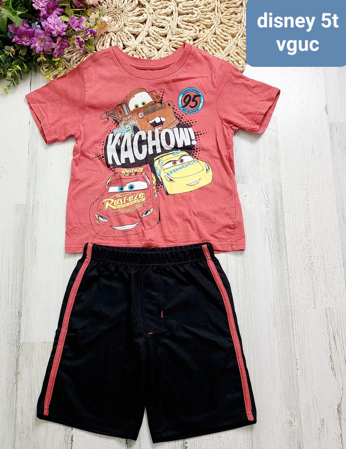 cars tee red stripe shorts
