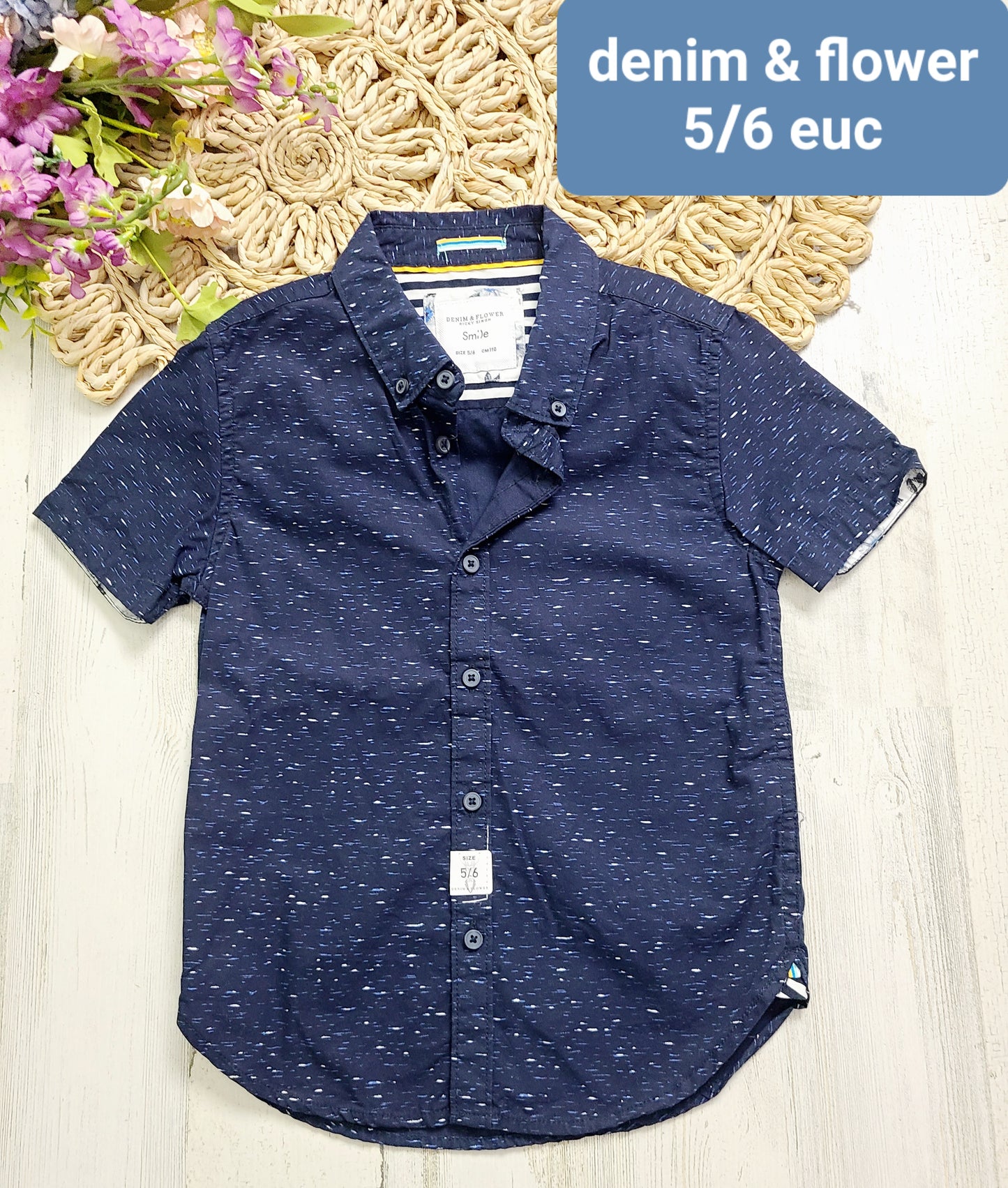 denim & flower speckled button down