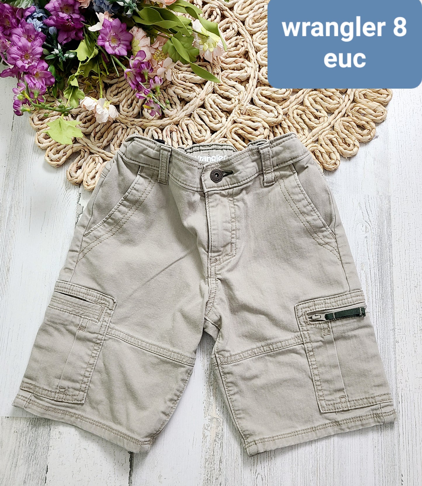 wrangler khaki 8y shorts zip pocket