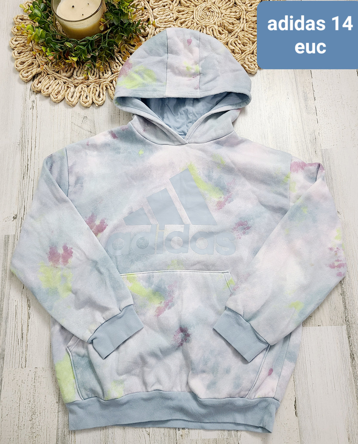 purple green and light blue tyedye adidas hoodie