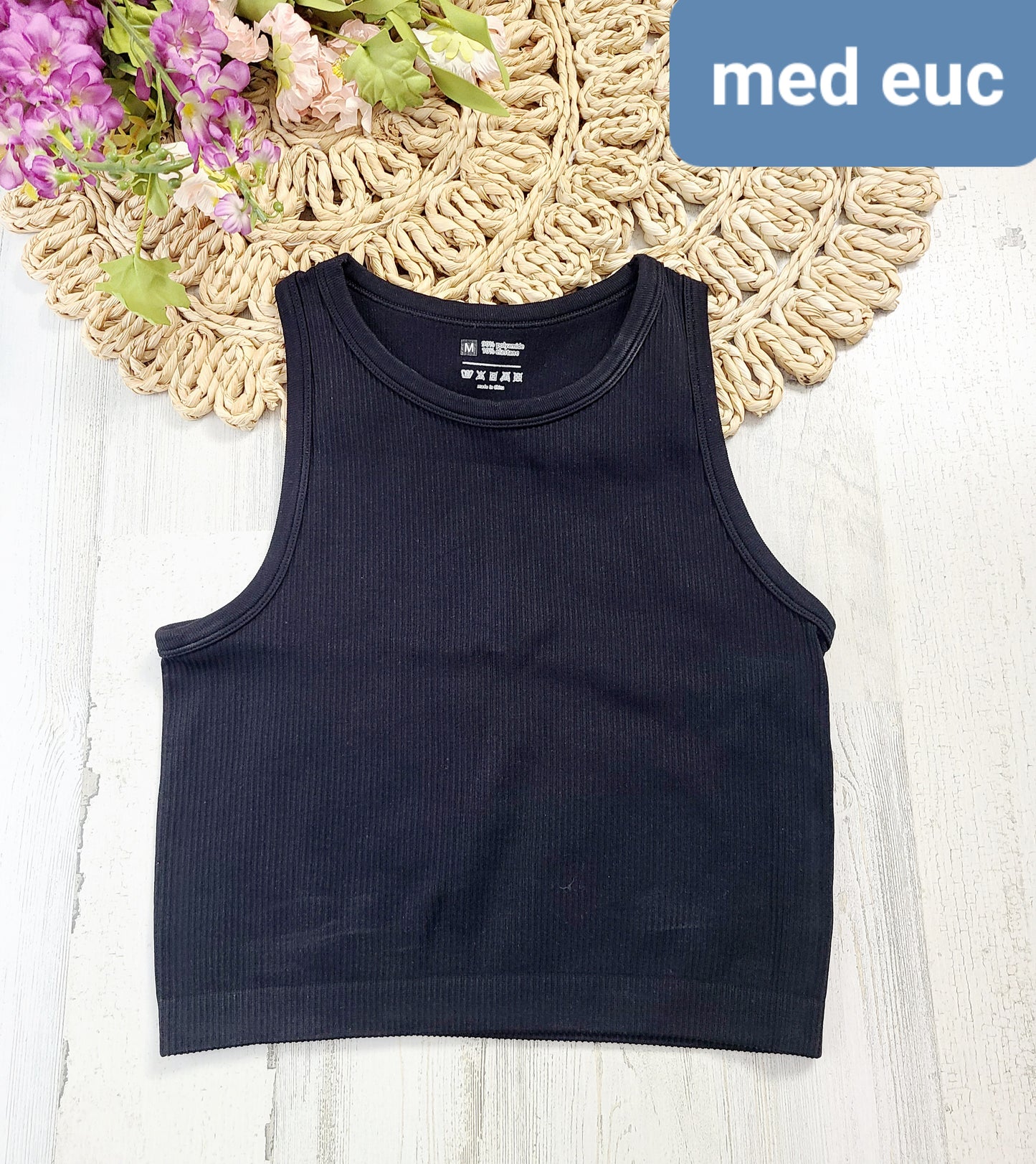 no brand ribbed black crop