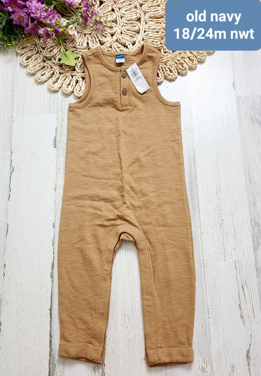 new tan henley jumpsuit old navy