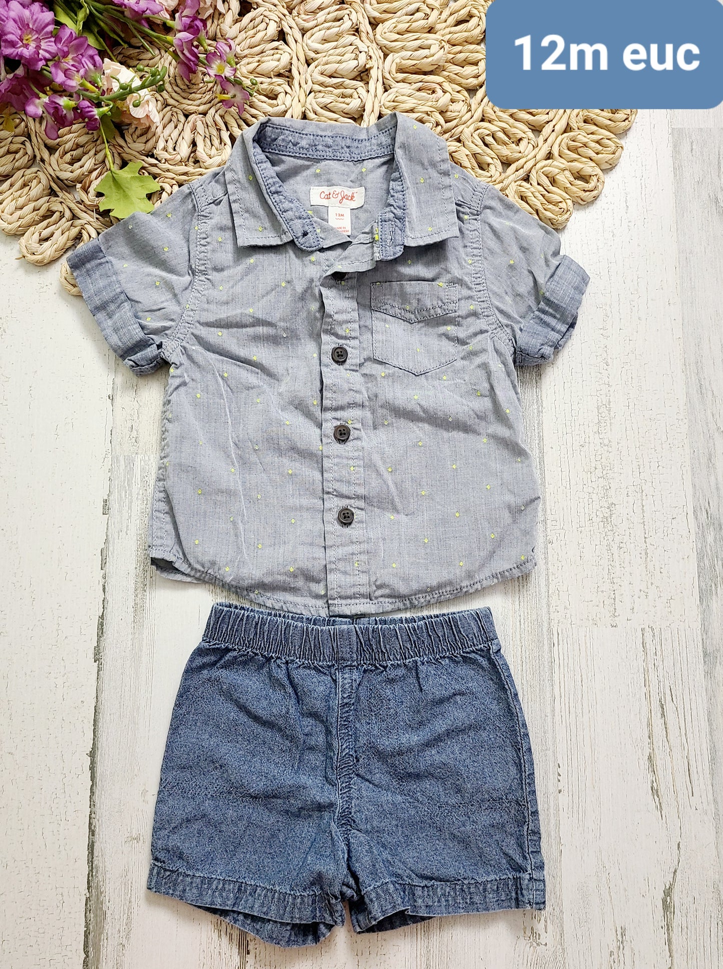 gray button jean shorts