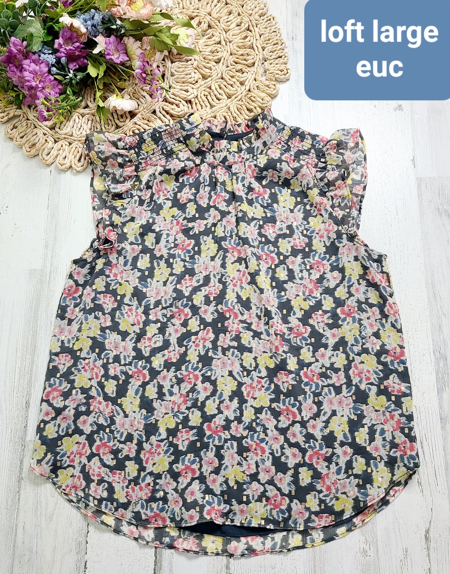 loft ruffle shoulder tank top large