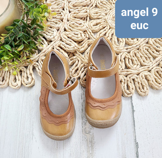 brown ruffle flat shoe angel