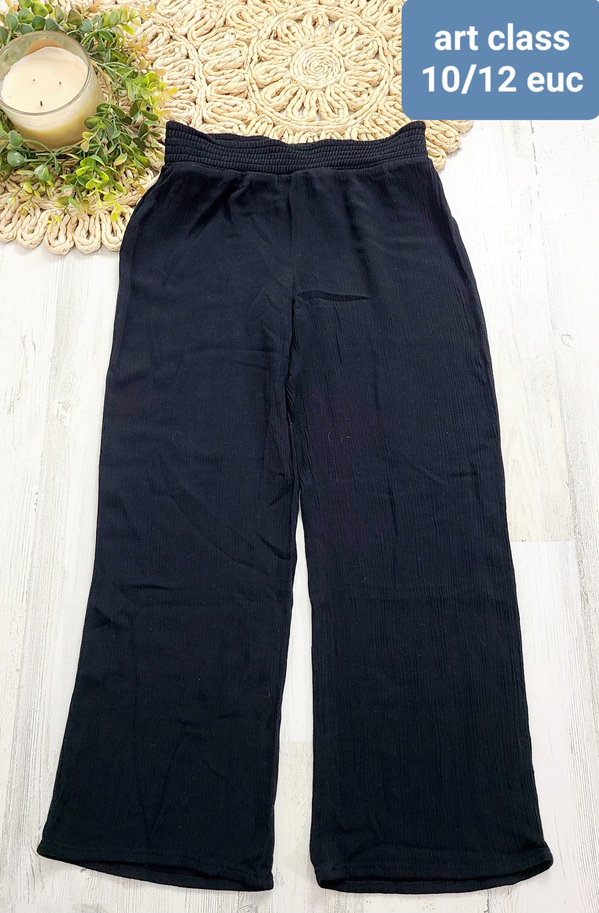 black gauze pants art class