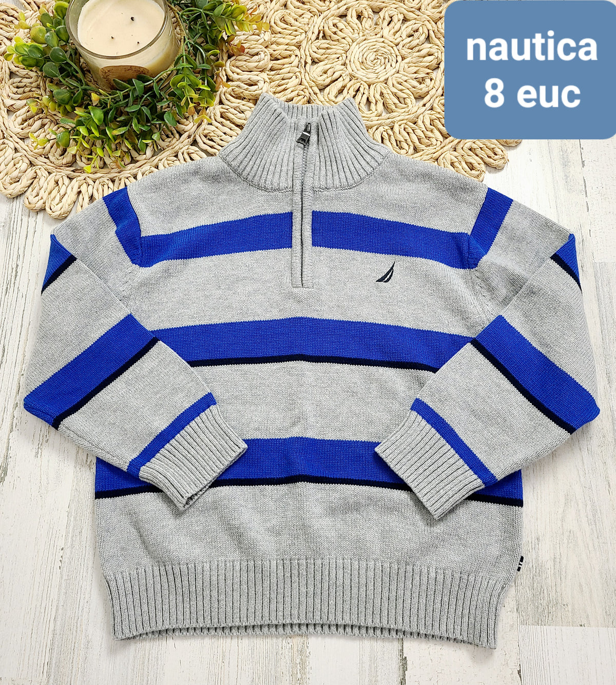 nautica gray with blue stripe sweater