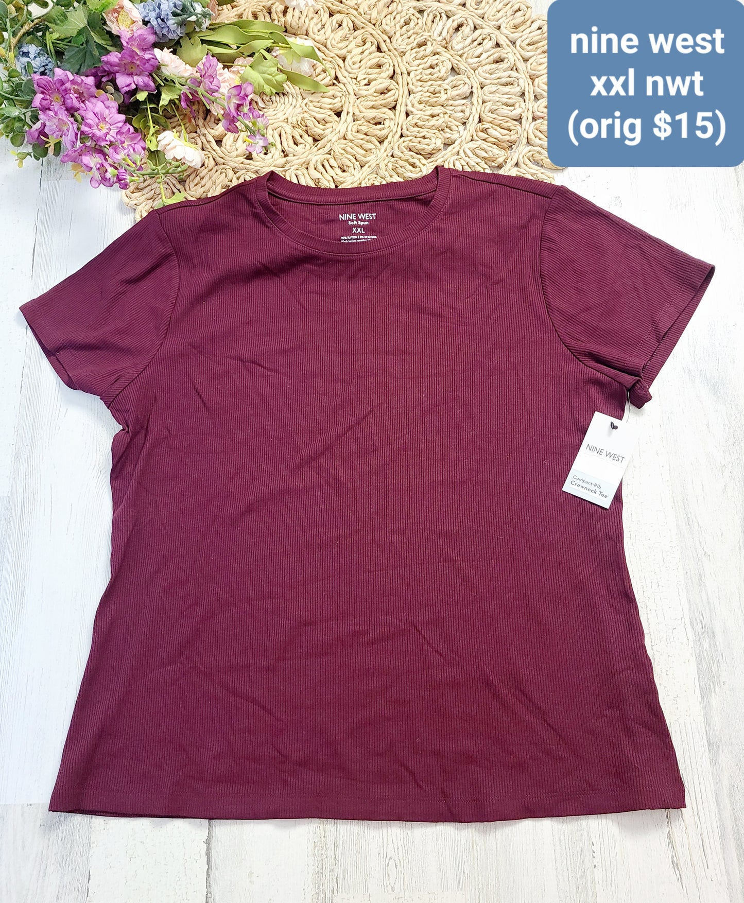 new nine west burgundy short sleeve