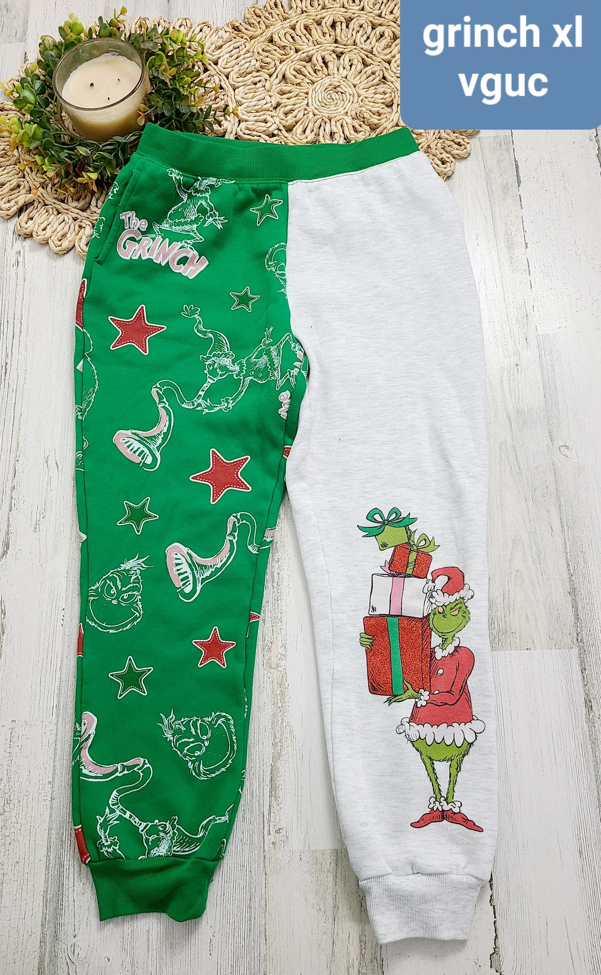 grinch sweatpants green and grey