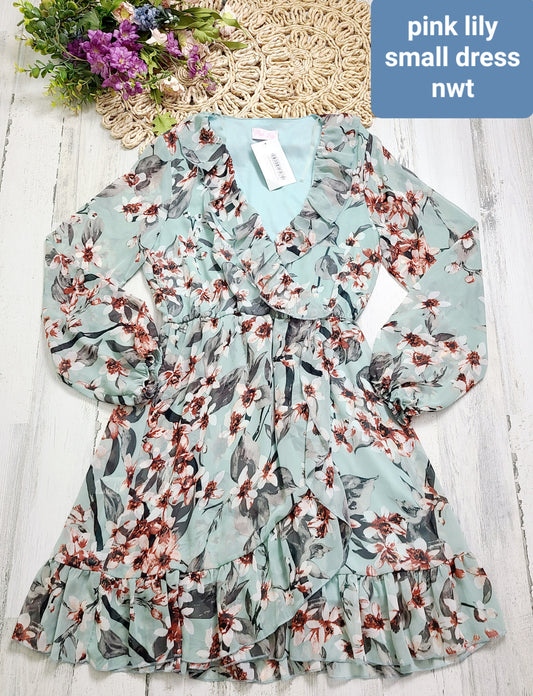new pink lily long sleeve dress mint