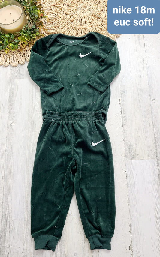 green fleece velvet onesie and joggers