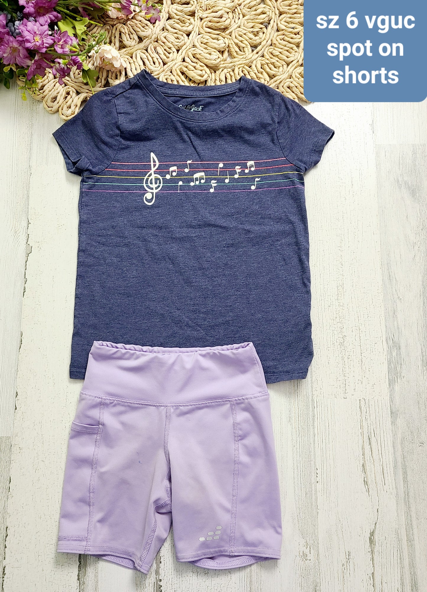 music tee purple shorts
