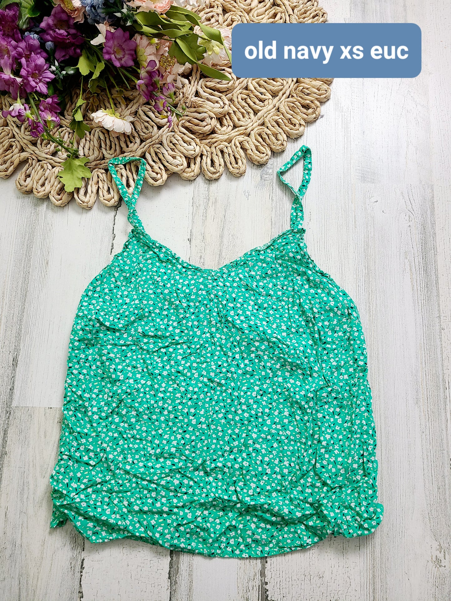 old navy green white tank xs