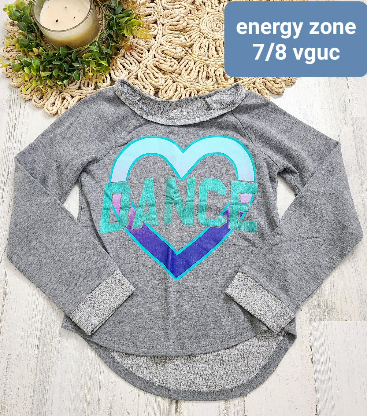 grey long sleeve dance heart energy zone