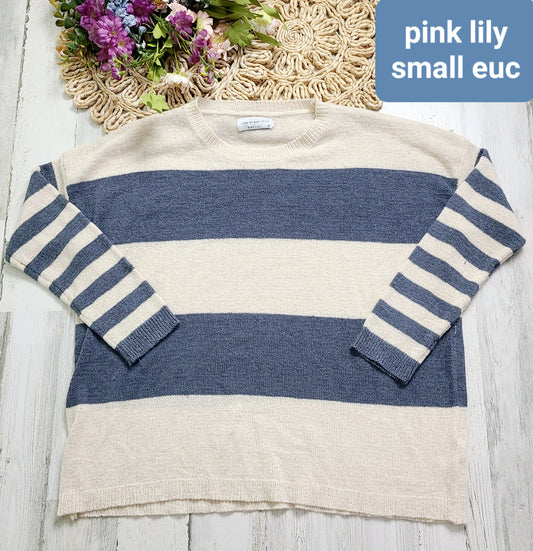 pink lily dusty blue striped sweater