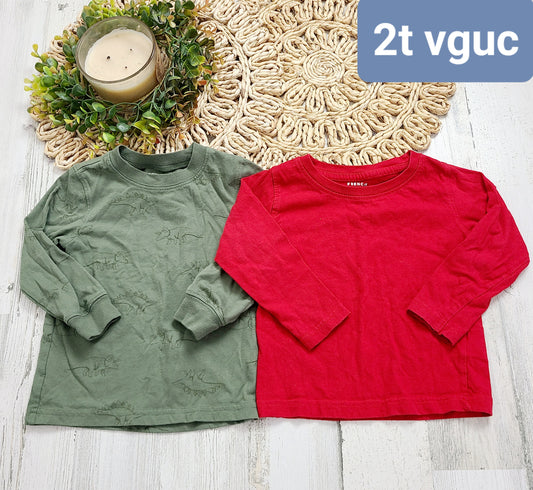 green dino and red long sleeves