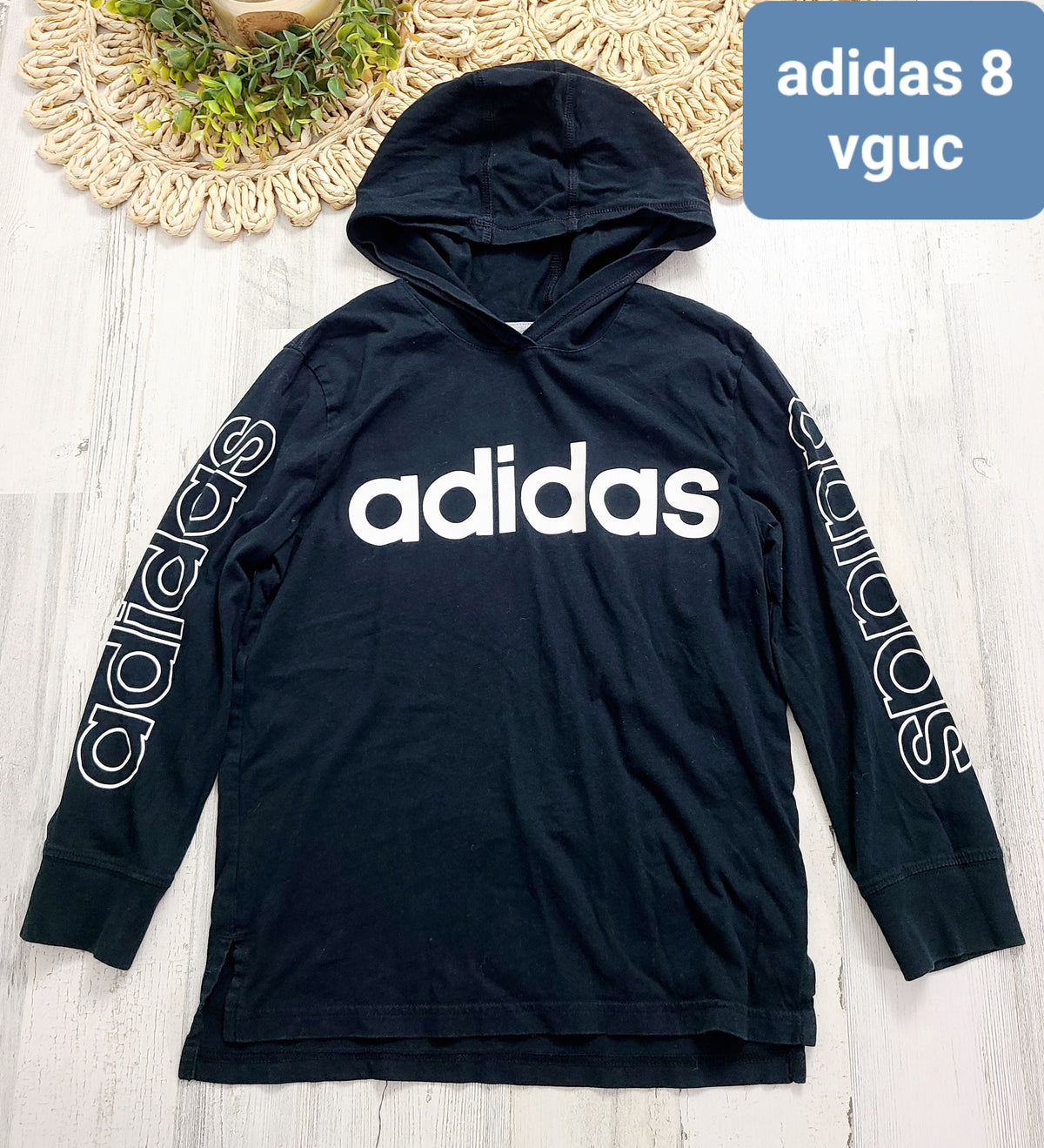 black adidas hood long sleeve 8y