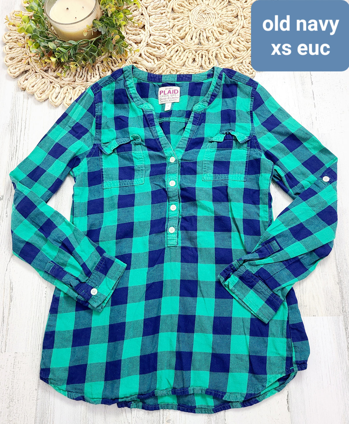 old navy blue green plaid