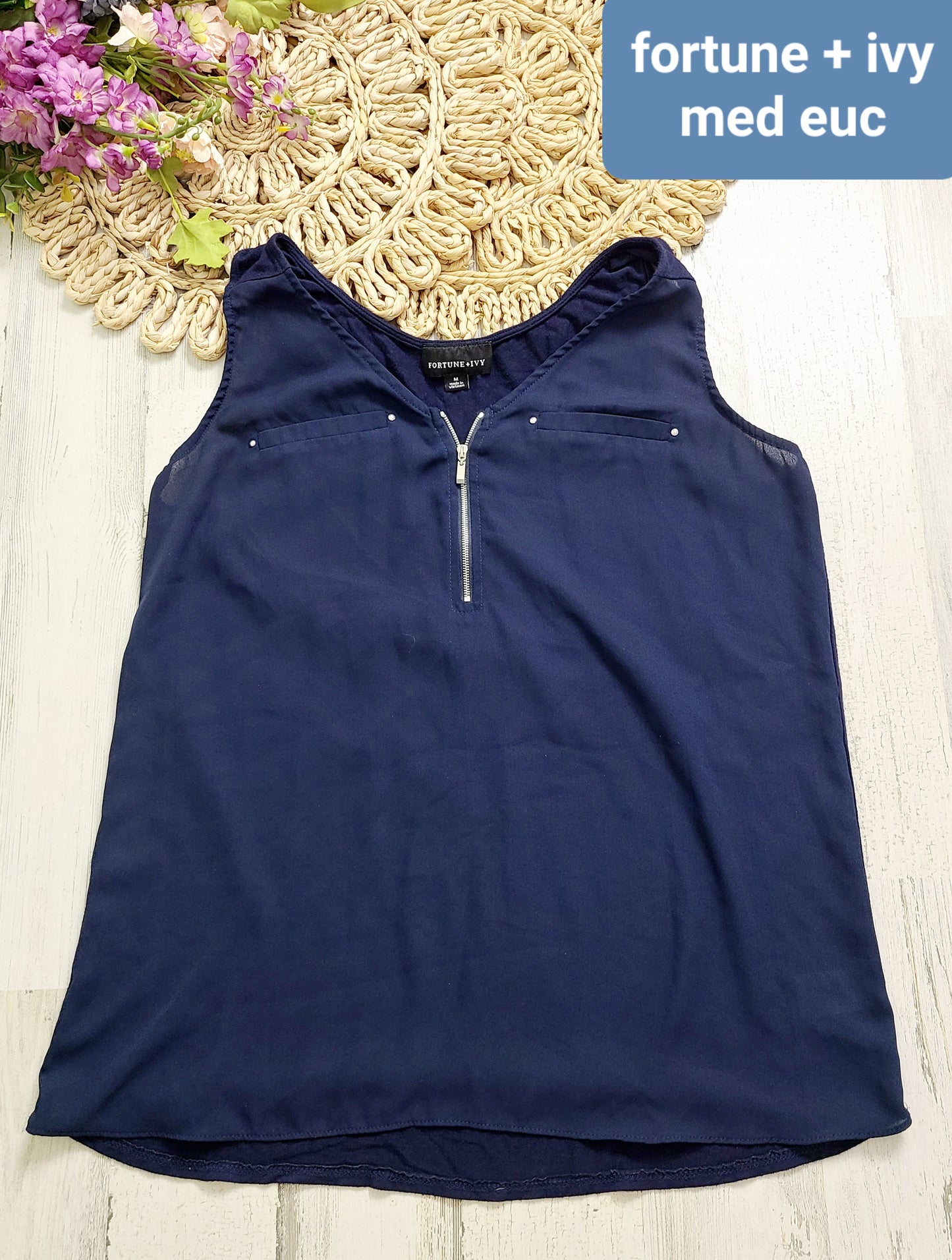 fortune+ivy navy zip tank