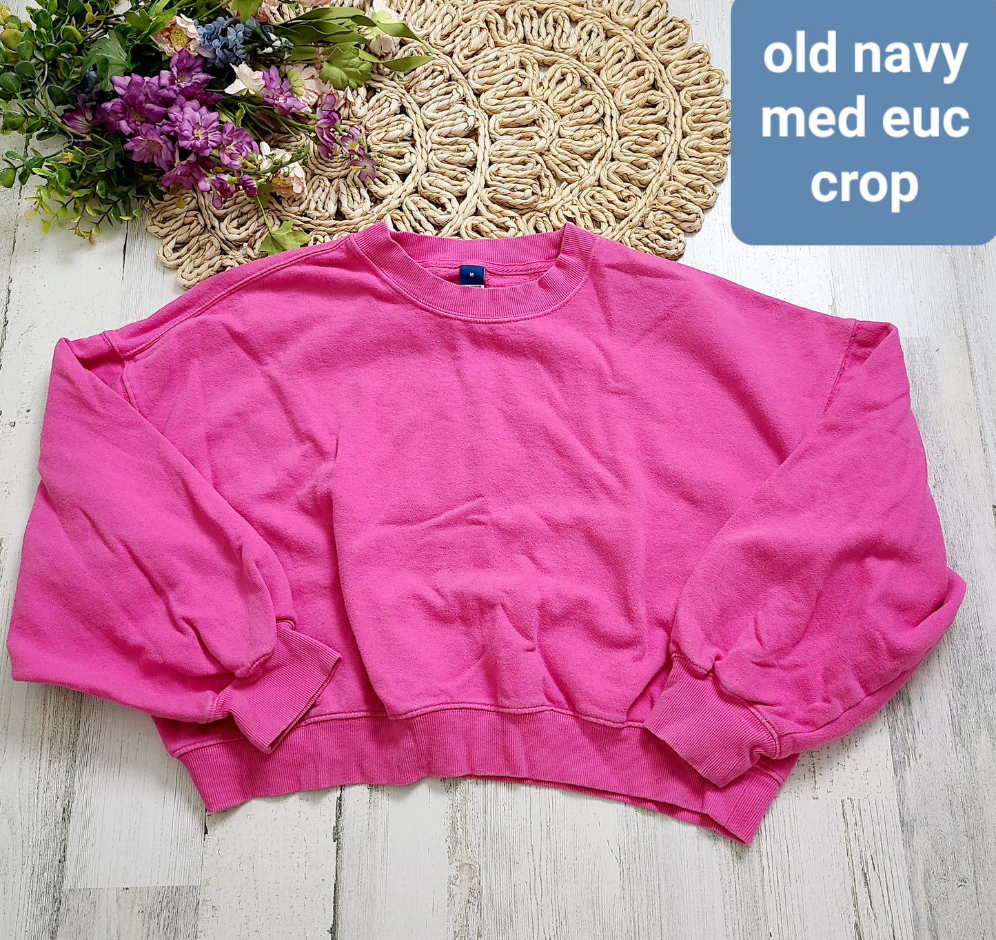 old navy bright pink boxy crewneck