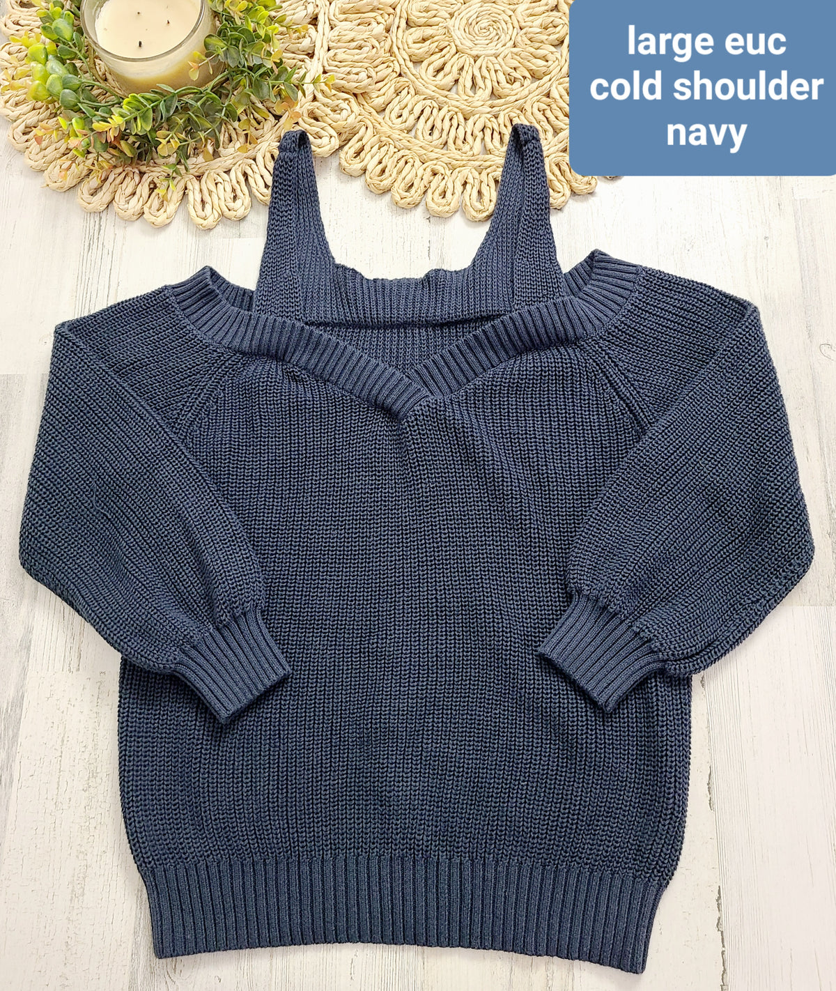 navy cold shoulder sweater