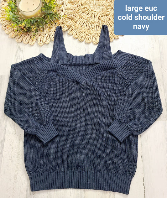 navy cold shoulder sweater