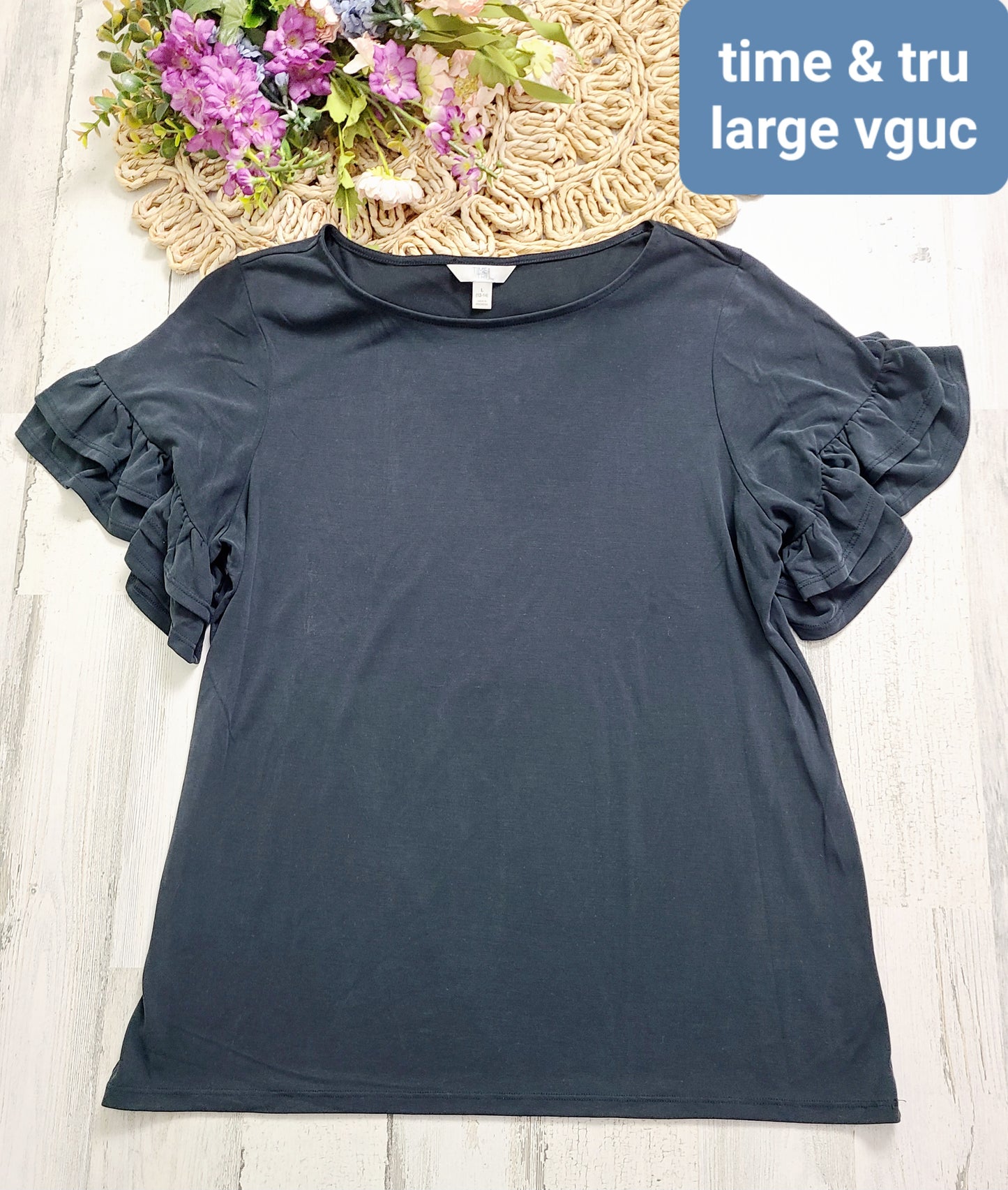 time and tru black ruffle short sleeve