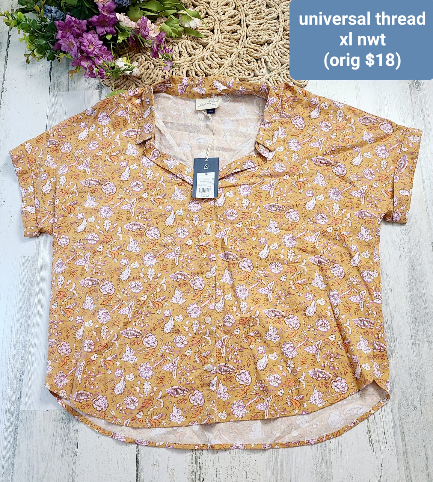 new universal thread yellow and pink top