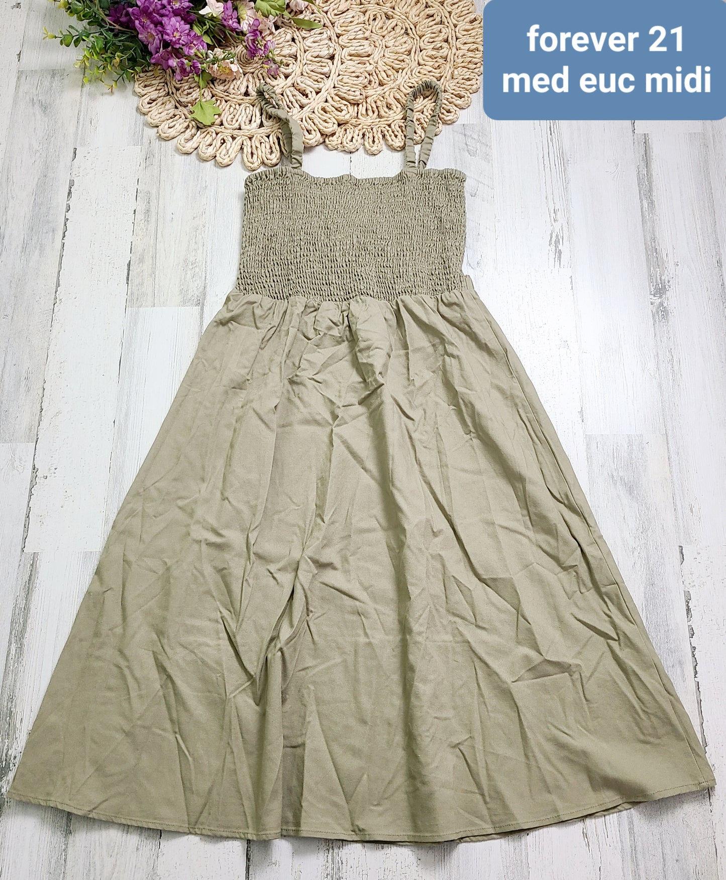 forever 21 smocked sage green dress