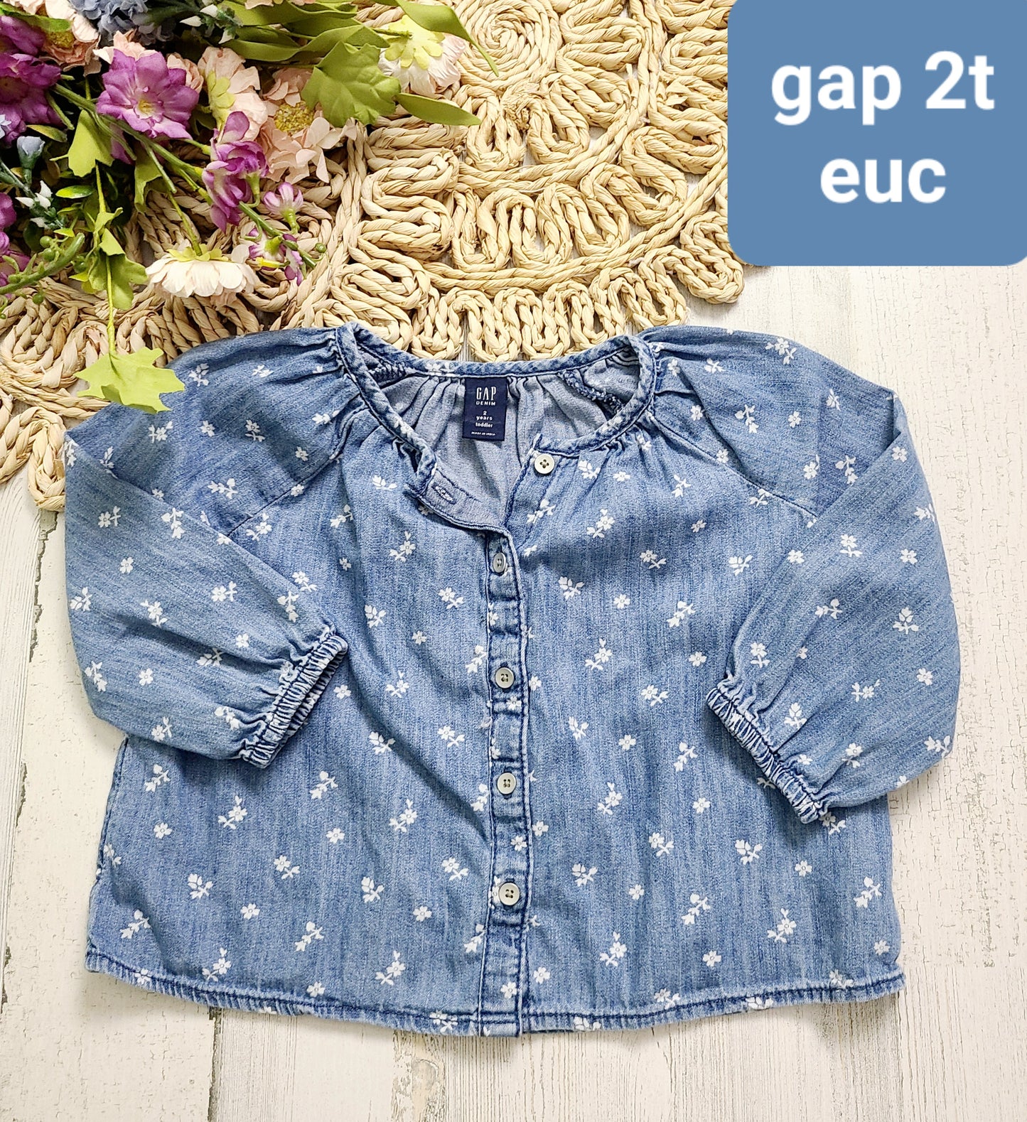 chambray floral button down girls top gap