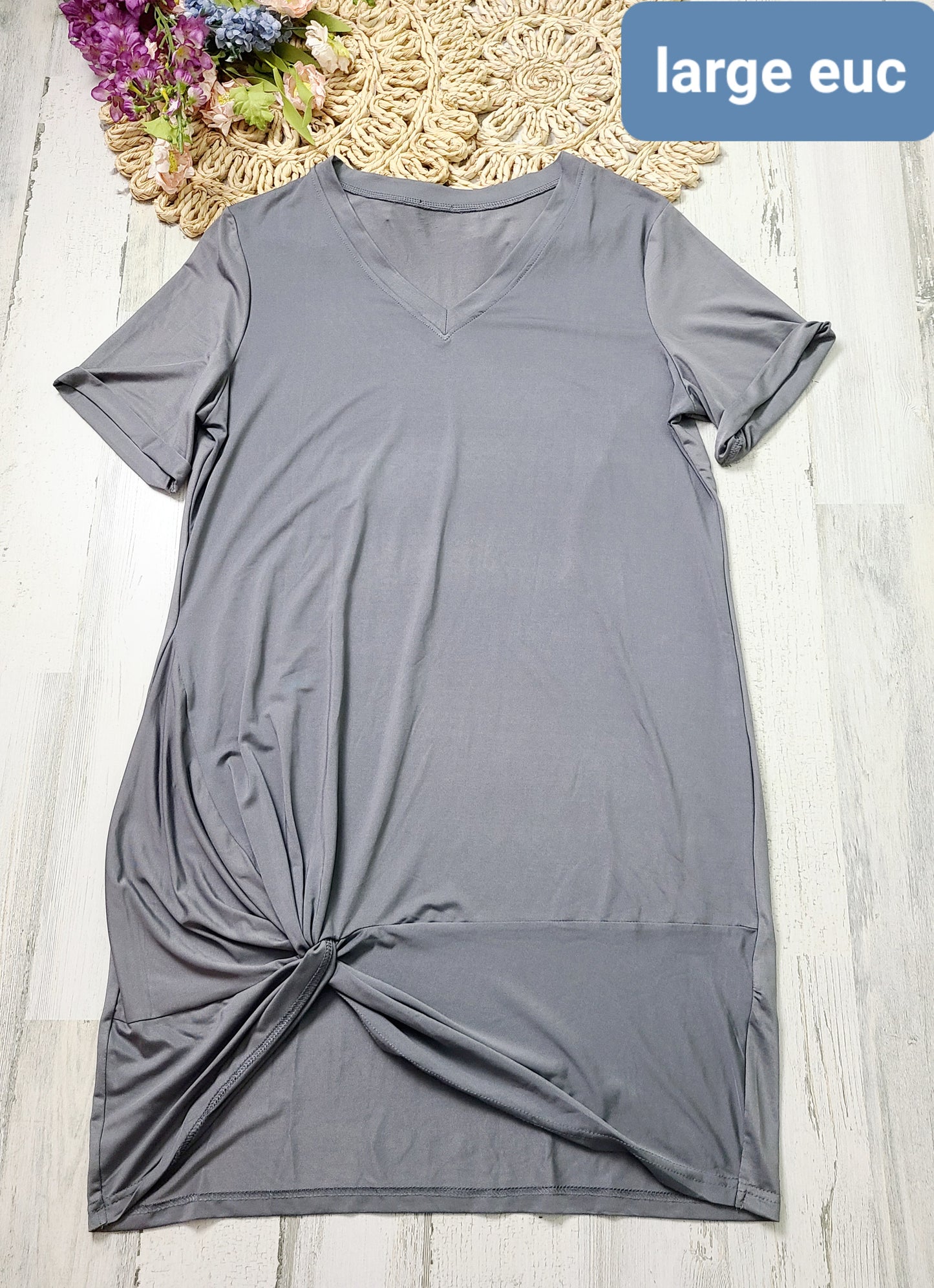 large v neck gray dress