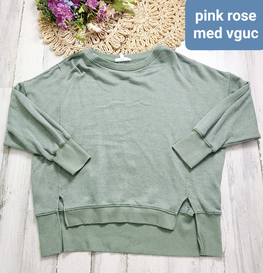 pink rose slit green crewneck