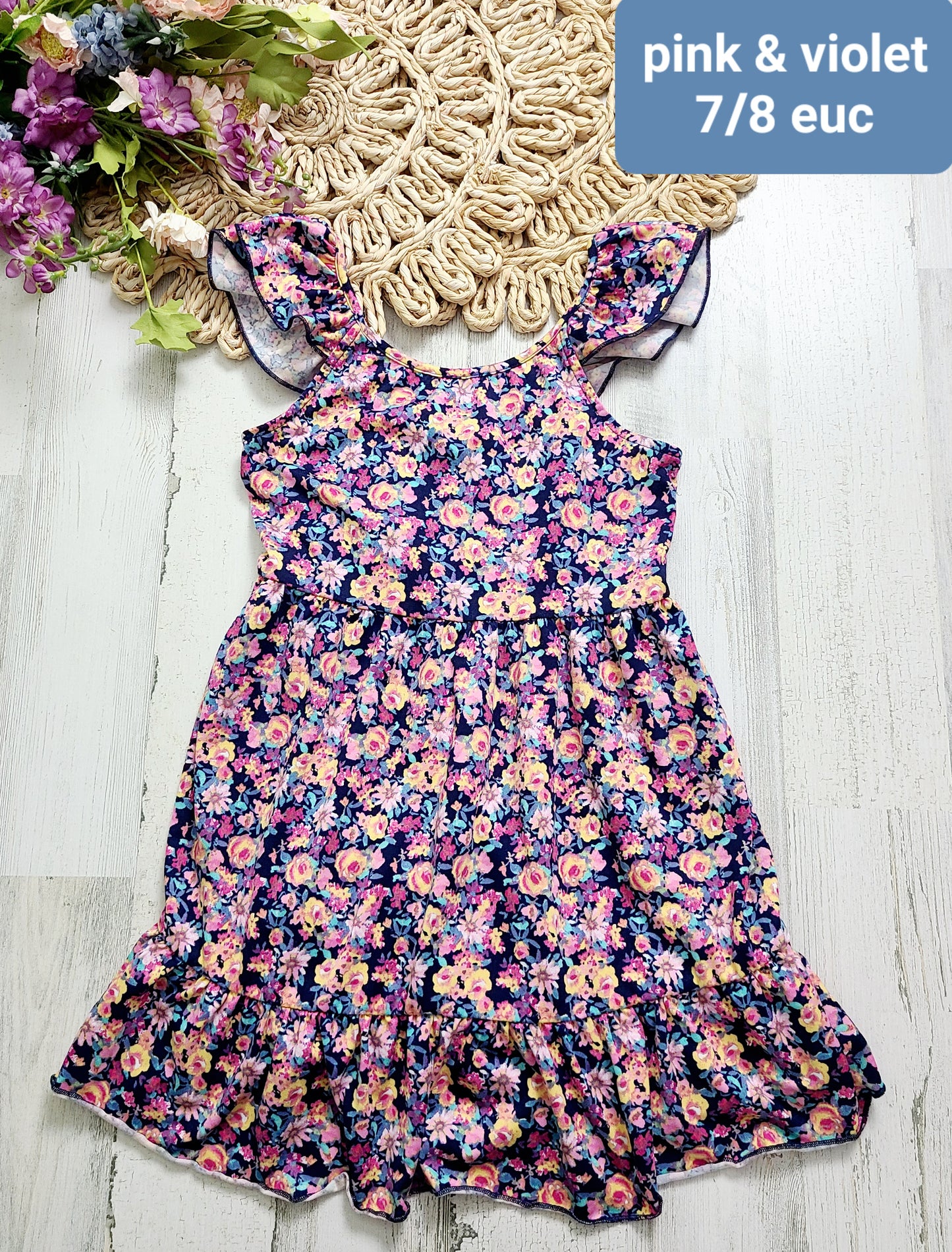 pink & violet ruffle dress