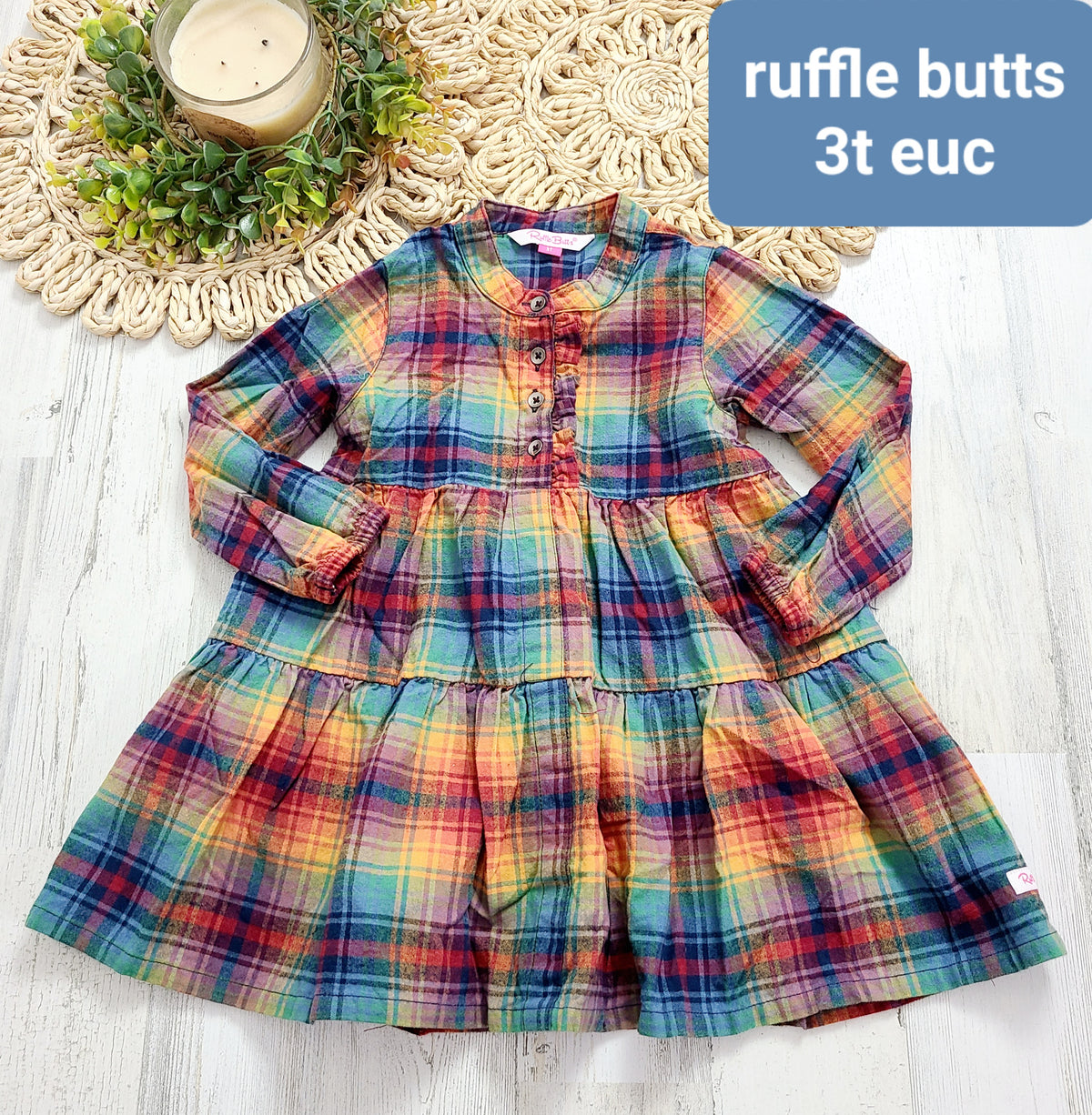colorful plaid dress with buttons ruffle butts