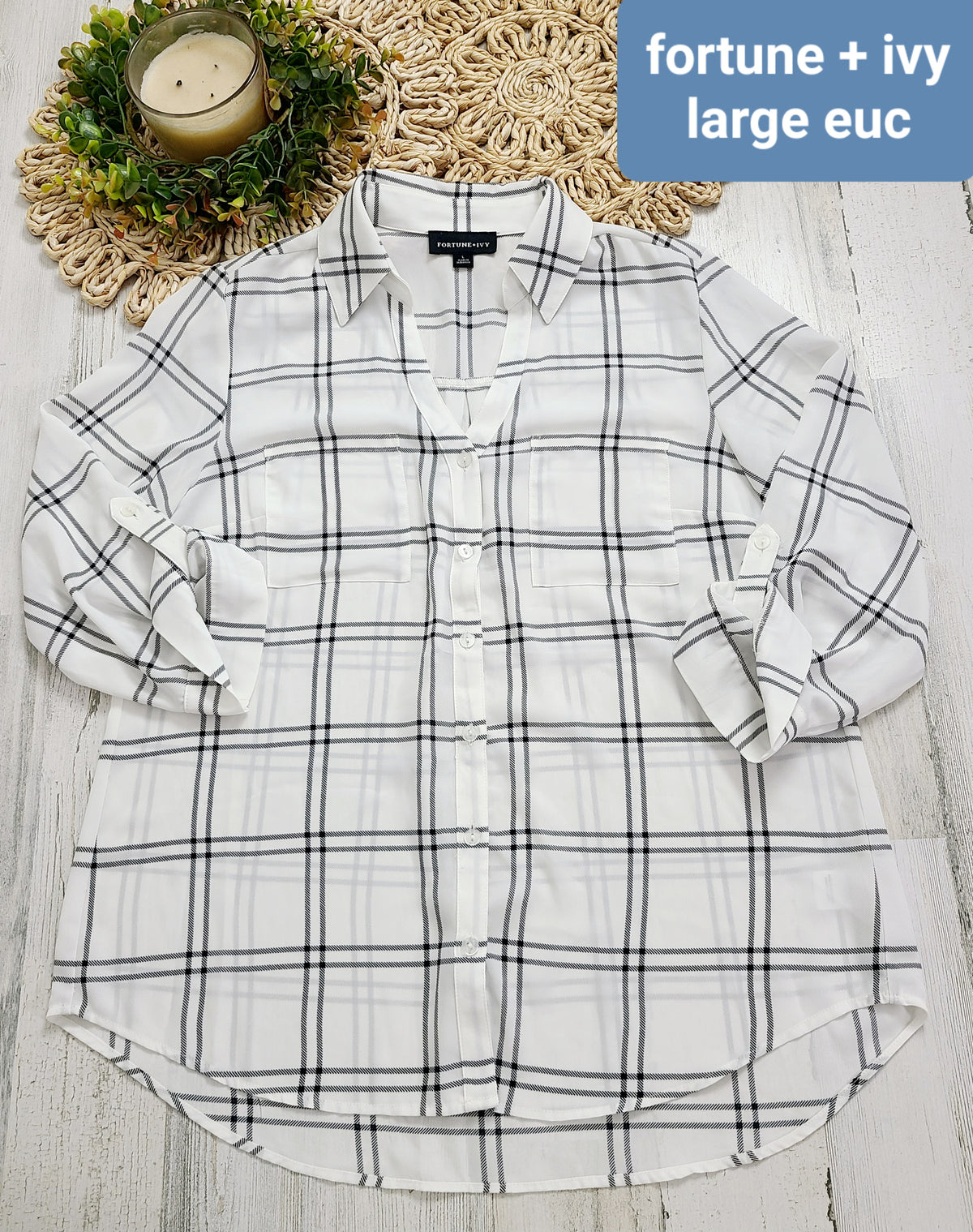 white black windowpane fortune+ivy
