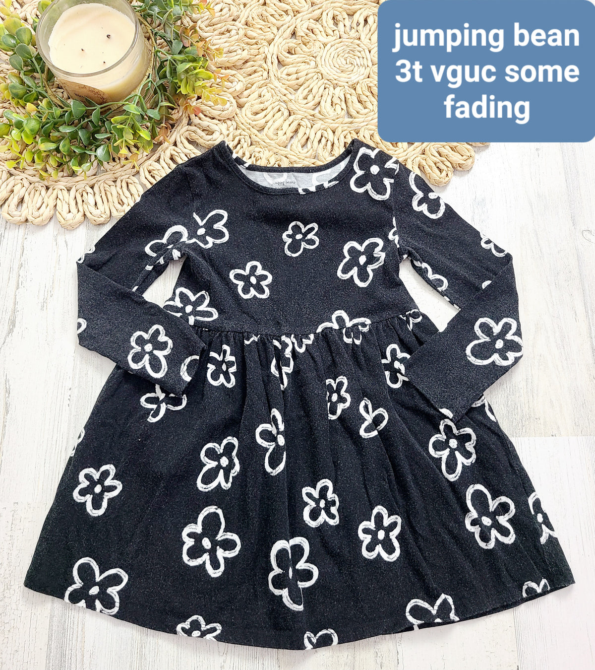 white cartoon flowers dress jumping bean