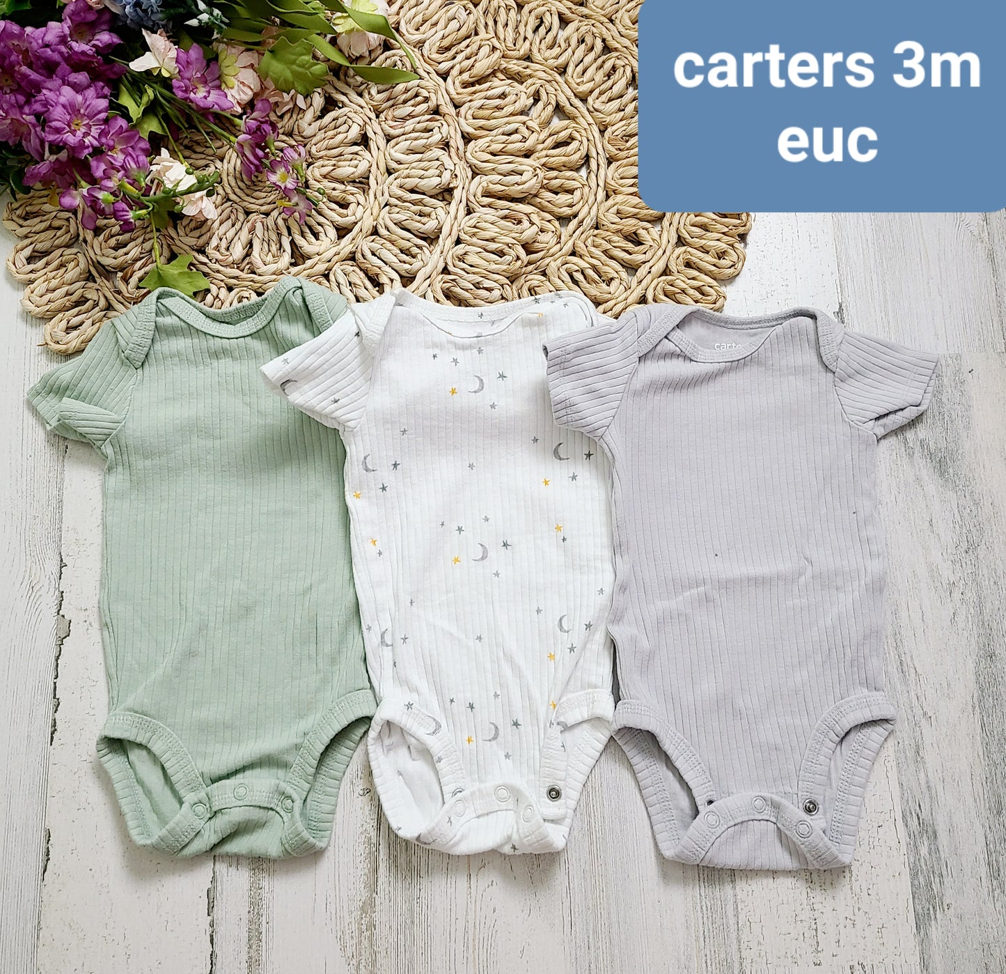 gray green moon ribbed carters onesies